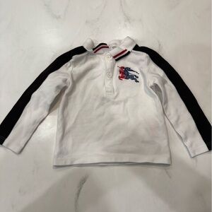 Burberry White Polo with Black Sleeves and Embroidered Design